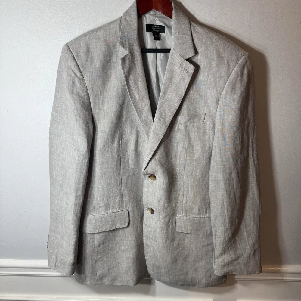 Mens 48 Linen Blazer Jacket‎ 2 Button Sport 1/4 Lined Luxury MINT Casual Summer